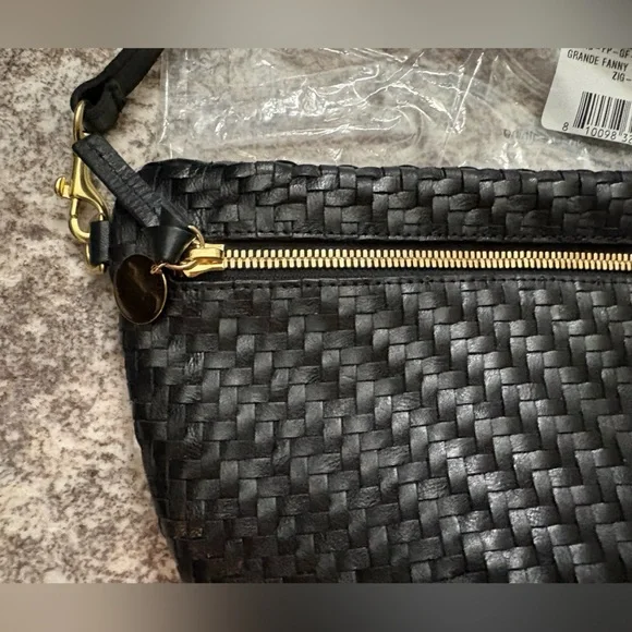 NWT Clare V grande Fanny belt bag in black woven zig zag - Picture 9 of 16